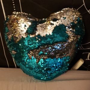 Silver and teal sequin decorative pillow